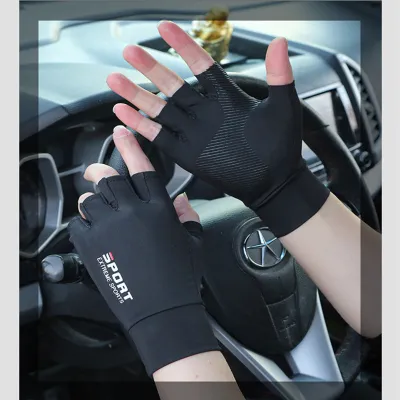 Sarung Tangan Motor Sepeda Mobil Sarung Tangan Half Finger Anti Slip Es Sutra Nyaman Dan Bernapas Perlindungan Matahari Cocok Untuk Pria Dan Wanita