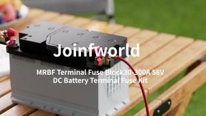 Joinfworld Battery Terminal Fuse Block Kit 30A 58V Mrbf Terminal Fuse Block with Single Stud 5/16"(M8) Marine Rated Battery Fuse and Waterproof Cap for Boat Truck RV Construction Vehicles