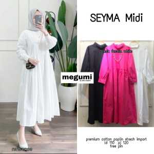 Gaun Pesta Muslimah Midi Dress Seyma Bahan Cotton Poplin Stretch Import | GOODSAJI HIJABSTUFF