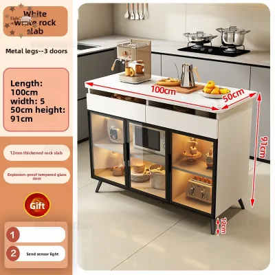 Cabinet Storage Solid Wood With Wheels Kitchen Island Cabinet Movable Island Cabinet