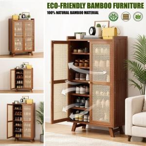 6 Tiers Dustproof Breathable Bamboo Shoe Cabinet Shoe Rack Multifunctional for Entryway Balcony