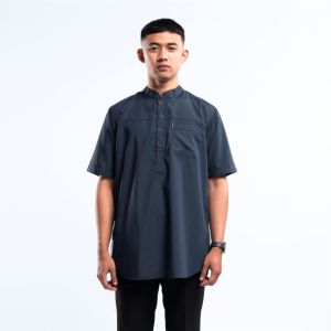 KHOIRUMMAH Koko Kurta Hamzah - Baju Muslim Pria Dewasa Lengan Pendek - Navy