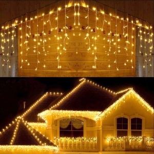 MIAOKA Christmas Lights Icicle Light Led Outdoor String Fairy Lights Waterfall Curtain Lamp 4M Droop 0.4-0.6m Led Lights Curtain String Lights Party Ggarden Eaves Decoration