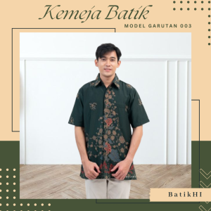 Kemeja Hem Batik Lengan Pendek Atasan Batik Pria Motif G 003 Bahan Katun Adem Dan Nyaman