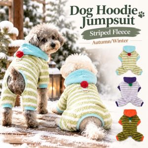 JING Striped Fleece Dog Hoodie Jumpsuit Warm Thickened Dog Winter Clothes Cute Stretchy Fabric Pet Four Legged Outfit Winter Walk