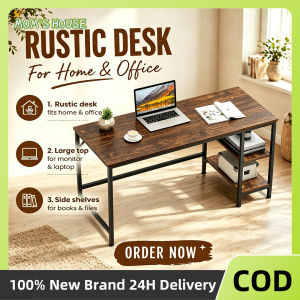 Rustic Home Office Desk Office Table with Shelf  Computer Table Sturdy Desks with Storage Wood Table with Sturdy Metal Frame for Office Bedroom Small Spaces