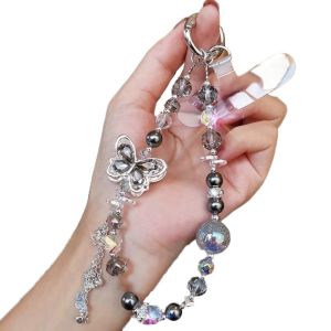 MIIQNUS Butterfly Crystal Bead Phone Strap Wrist Chain Pearl Cell Phone Chain Phone Case Hanging Luxury Mobile Phone Lanyard Women/Lady/Girl