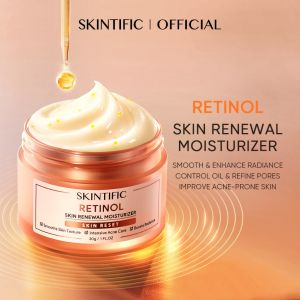 SKINTIFIC Retinol Skin Renewal Moisturizer 30g Skin Reset Anti Aging Face Cream Smooth Rough Skin Texture Oil Control Refine Large Pores Improve Acne Prone Skin Boost Skin Radiance Night Facial Moisturizing Cream
