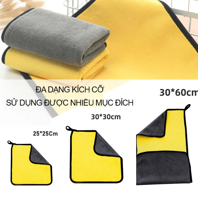 Khăn lau xe 2 mặt siêu thấm microfiber 3m cao cấp khăn rửa xe siêu mềm lau chùi vệ sinh oto xe máy nhà bếp văn phòng không ra lông chống trầy
