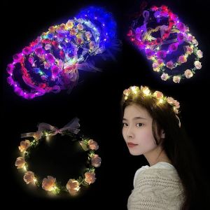 EQUOMT For Girls Fashion Headwear Luminous Wedding Rose Flower LED Light Garland Wreath Decoration Women Headwear Crown Flower Headband