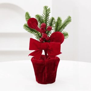 GENENIC Fabric Christmas Potted Plant Miniature Wine Red Christmas Decoration Plant Christmas Decor Freestanding Christmas Table Decoration Entryway