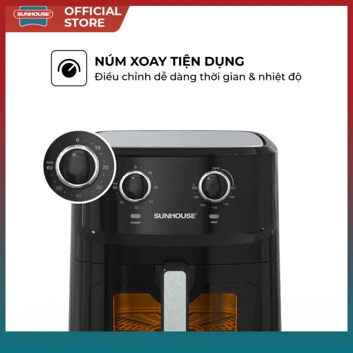 [Bản mới] Nồi chiên không dầu 6.5L SUNHOUSE SHD4030 - Công nghệ Rapid Air giảm tới 80% dầu mỡ - Khoang chiên trong suốt | BigBuy360 - bigbuy360.vn