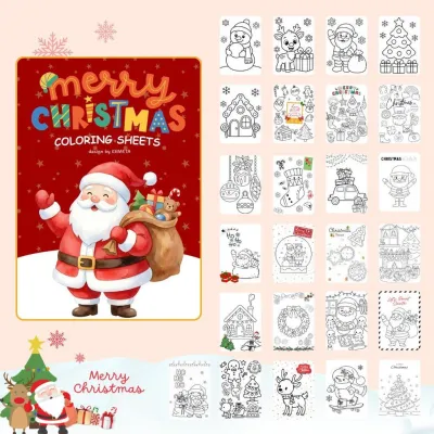 25 Lembar Mewarnai Christmas Natal Ukuran A5 Kertas HVS 80gsm - KAWA Coloring Sheets Lucu Edukasi Anak Santa Claus TK SD PAUD
