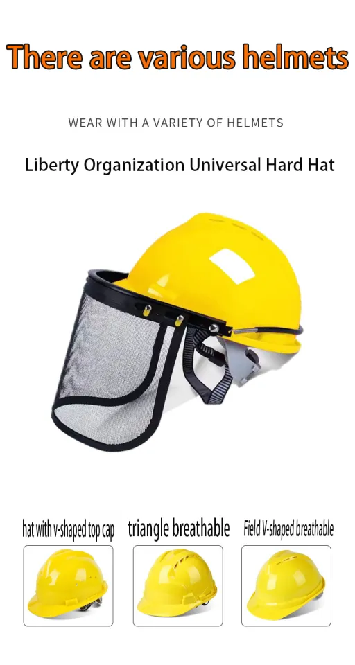 hard hat safety helmet mask full face Cut grass Protective screen Black  wire mesh chainsaw brush cutter forestry Mower face protective Full Face  Mesh Visor