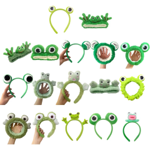 Carnivals ếch xanh Headband sinh viên rửa trang điểm khuôn mặt hairband dễ thương màu xanh lá cây Headband giáng sinh vải nhung lông bờm tóc