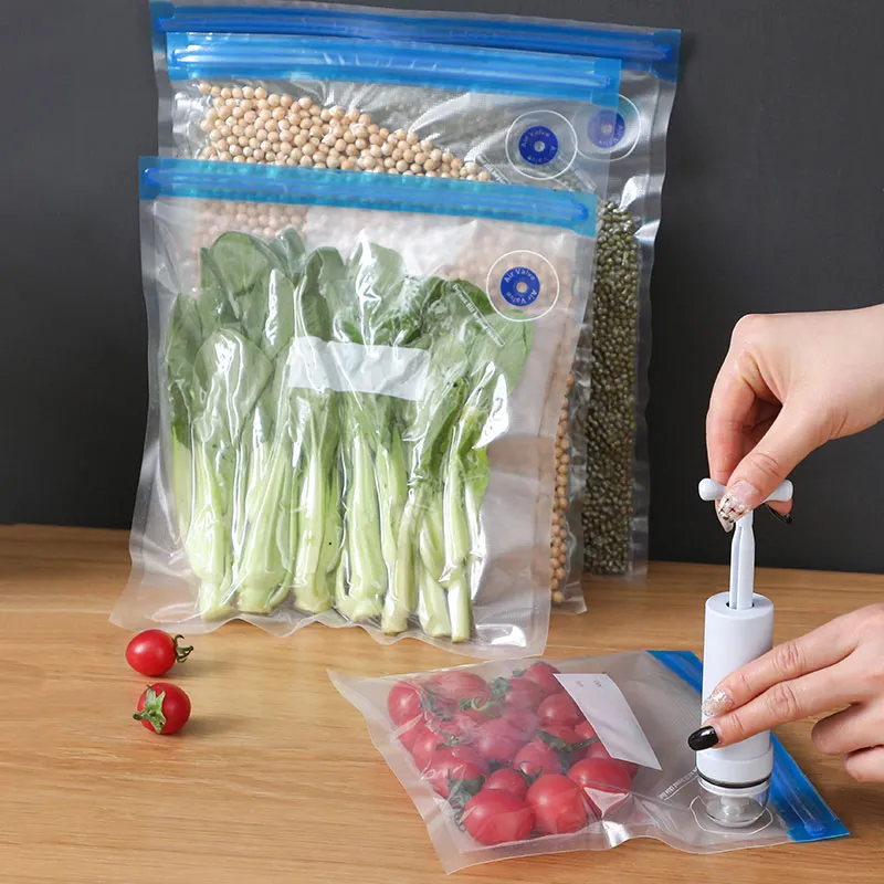 Reusable Vacuum Bags For Freezing Food Storage Seal Bags Set Zip