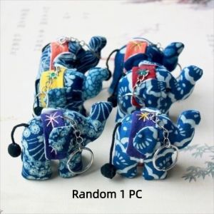 LUXERY Handmade Elephant Keychain DIY Thai Fabric Ganesha Keychain Traditional Random Color Bag Pendant Charms Car Key Ring