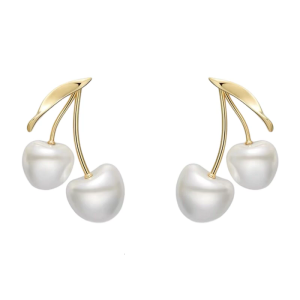 Cherries Pearls Drop Earrings Beautiful Cream Tone Cherries Pearls Earrings Unique Design Lightweight Women Studs