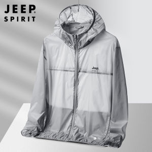 JEEP SPIRIT Mens Sunscreen Clothing UV Protection Ultra Light Jacket Waterproof Hooded Quick Drying Coat Outdoor Travel Sunscreen Clothing