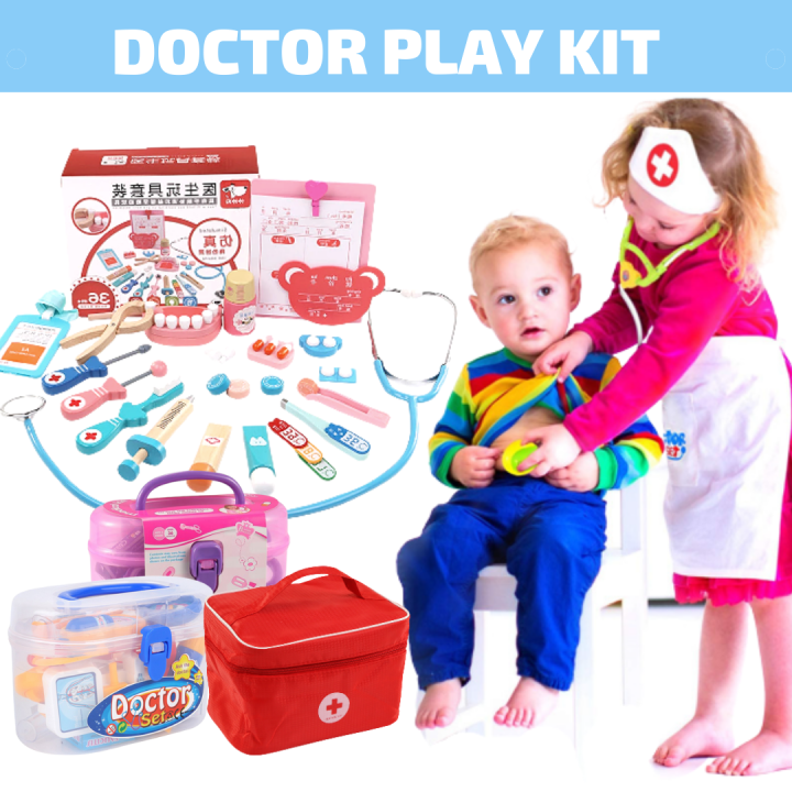 BABA Wooden Medical Doctor Dentist KIt Set with Bag Doctor Pretend
