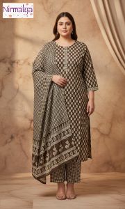 [Size M to 6XL] Pre-order Readymade Cotton Punjabi Suit - Nirmalya Hand Printed 3Pc Set Brown1