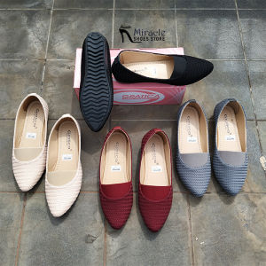 Gratica Flat Shoes: Sepatu Kerja Wanita Bahan Rajut Casual Terbaru Sol Full Karet - Miracle Shoes Store AW-86