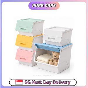 【Pure Care】 Front-Opening Storage Box | Stackable PP Organizer with Folding Lid
