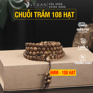 Vòng tay Trầm Hương Thuần Chay chuỗi tràng 108 hạt 6mm