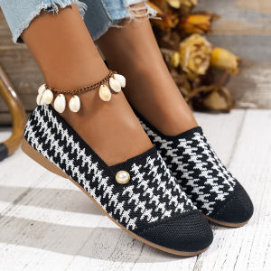 Free Shipping Loafers Round-Toe Flat-Soled Comfortable Breathable Casual Shoes Round-Toe Shallow Opening With Pearl And Christmas-Themed Embellishments