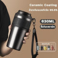 TKK แก้วกาแฟเก็บความเย็น มีหลอด 630ml แก้วน้ำเก็บเย็นเคลื่อนเซรามิก สแตนเลส 316 coffee Tumbler 20oz. 