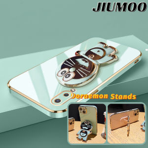 JIUMOO Casing Ponsel untuk Samsung A05 A05s A02 M02 A03 Core A04 A04E M04 F04 A02s M02s F02s Case HP lapisan tepi mewah pola robot kucing lucu Softcase silikon Kesing Phone Stands kamera Casing