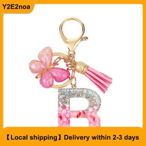 【Local shipping】 A-Z Dreamy Sequin Letters Keychain For Women Tassel Butterfly Pendant Initial Keyring Purse Suspension Bags Charms Car Key Chain