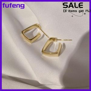 fufeng New Fashion Women Stainless Steel Glossy Stud Earrings Temperament Ladies Square Earrings Party Birthday Gift Jewelry