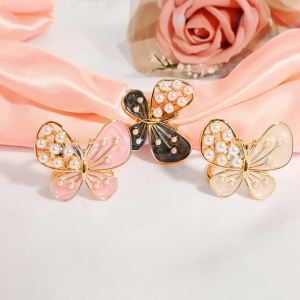 Pearl Butterfly Scarf Ring Crystal Bow Tie Fashion Accessory