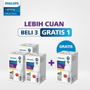 Philips Lampu LED Paket Hemat Beli 3 Gratis 1 Radiantline LEDBulb 11W 3000K Kuning