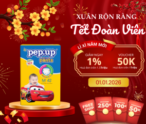 [Bán chạy] Tã bỉm quần em bé Pep.up Cottony 3D mặt bông siêu mềm mại giá rẻ chất lượng - gói đại Size M42 (6-11kg)