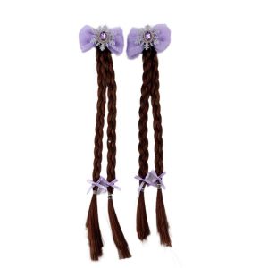 NO4 PANDA 2pcs Synthetic Girls Braids Wig Snowflake Cute Kids Ponytail Hair Accessories Hair Clip Cartoon Bow Ponytail Children