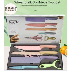 Household Mini Colorful Straw Wheat Stainless Steel Sharp Paring Knife 6 Pcs Kitchen Knife Set Vegetable Fruit Knife