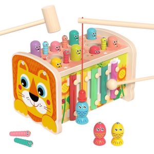 Đồ chơi đập chuột câu cá kèm đàn gỗ đa chức năng đồ chơi đập chuột 5in1 rèn kĩ năng thể chất giáo dục cho bé