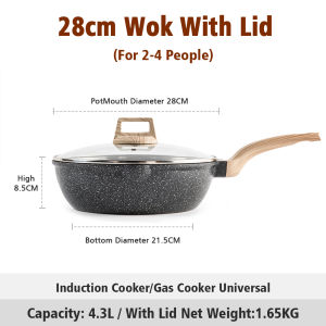 28/30/32CM Non-Stick Pan Medical Stone Cooking Wok Granite Coating Frying Wok With Lid Suitable For All Stove