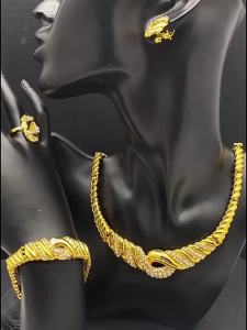 【品质精选】24K迪拜金铜合金材质欧美非洲流行夸张项链耳环手链戒指四件套