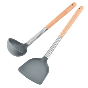 DELWINS Silicone Wooden Handle For Nonstick Pan Turner Scoop Ladle Cooking Tools Spatula Kitchen Gadget Spoon