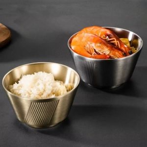 QUA Heighten Bottom Stainless Steel Bowl Stackable Anti Scald Double Layer Soup Bowl Multi-functional Wide Mouth Ice Cream Containers Sweet Soup