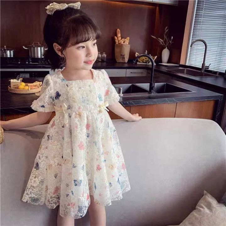 Little Baby CNY 2024 Girl Dress Korean Style Fashion White Lace Dress Girl  Clothing Short Sleeve Shopping Party Dress Butterfly Kids Children Ribbon  Princess Dress Cute Pretty Ready Stock In Selangor Summer