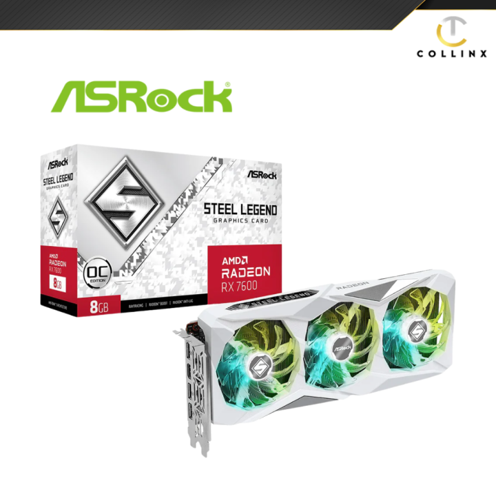 GPU RX 7600 8GB Asrock Steel Legend OC by AMD Radeon RX  7600 chipset for high-performance GB GDDR6 memory delivers