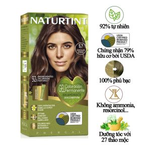 [Màu Sôcôla 5.7] Gel nhuộm phủ bạc dưỡng tóc với 27 thảo mộc Naturtint chính hãng Tây Ban Nha-bổ sung các chiết xuất thực vật được chứng nhận organic như hoa hướng dương lô hội và keratin thực vật giúp dưỡng tóc mềm mượt khỏe mạnh.