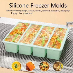 Giant Silicone Freezer Trays with Lid for Food Meal Sauce Storage 4-Cubes Extra-Large Soup Ice Molds