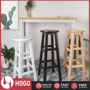 Nordic Style Household Highchair Simple Solid Wood Bar Chair Leisure Bar Counter Stackable Log Stool for Coffee Shop