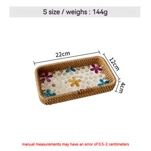 Premium Handmade Set of 3 Woven Rattan Trays with Exquisite Mother-of-Pearl Inlay - Ideal for Serving Gifting and Elegant Home Decor