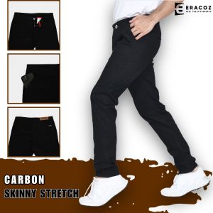 ERACOZ Celana Chino Panjang Pria Carbon Stretch Skinny Fit Big Size Jumbo Black